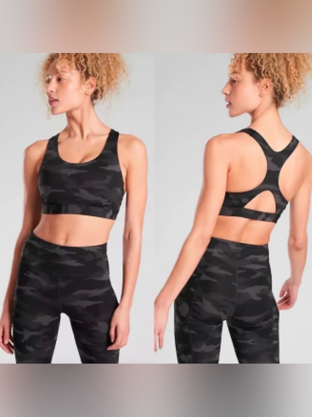 Athleta Camo Ultimate Bra A-C Cup Size XS Black Charcoal Racerback Sports Bra